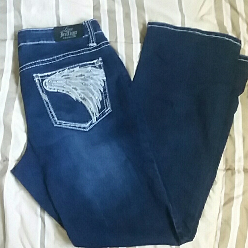 Love indigo wing pocket bootcut jeans